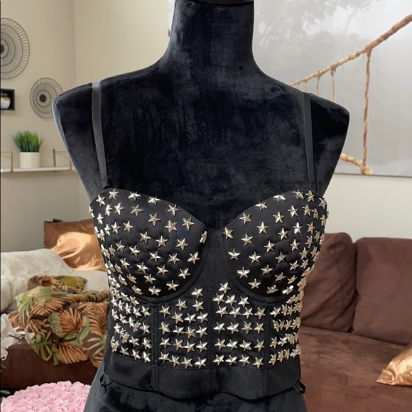 Windsor Tops - Windsor Bustier bra crop top w/ metal stars padded